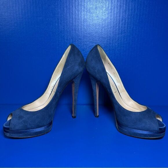 Casadei Womens Peep Toe Blue Suede High Stiletto Platform Heels 8.5B - Picture 6 of 12